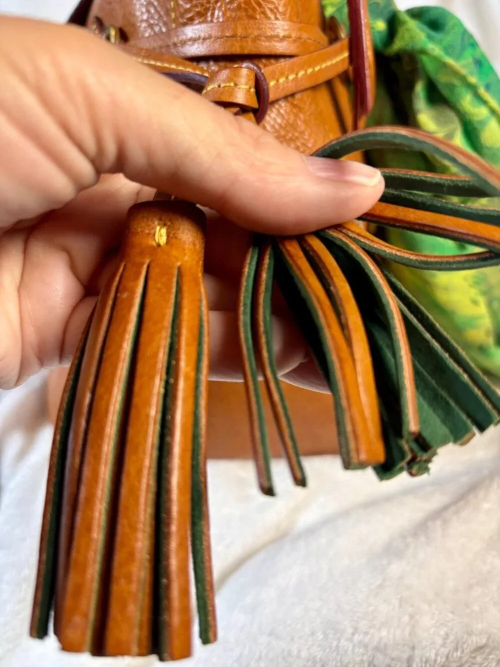 Dooney and Bourke (Old Large) Florentine Tassel Satchel in Chestnut w/ Chain - Picture 14 of 16